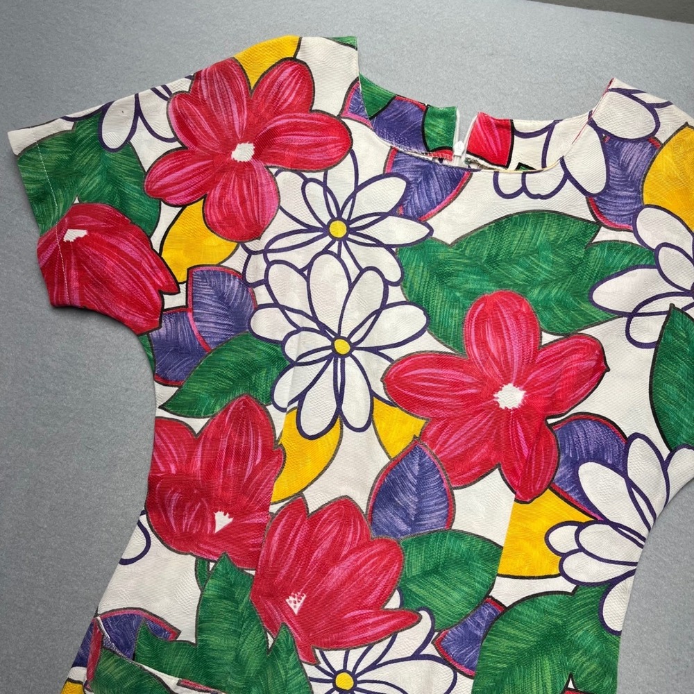 VTG 60s Mod Floral Mini Dress Gerard Pasquier Paris Psychedelic Bright Retro 70s